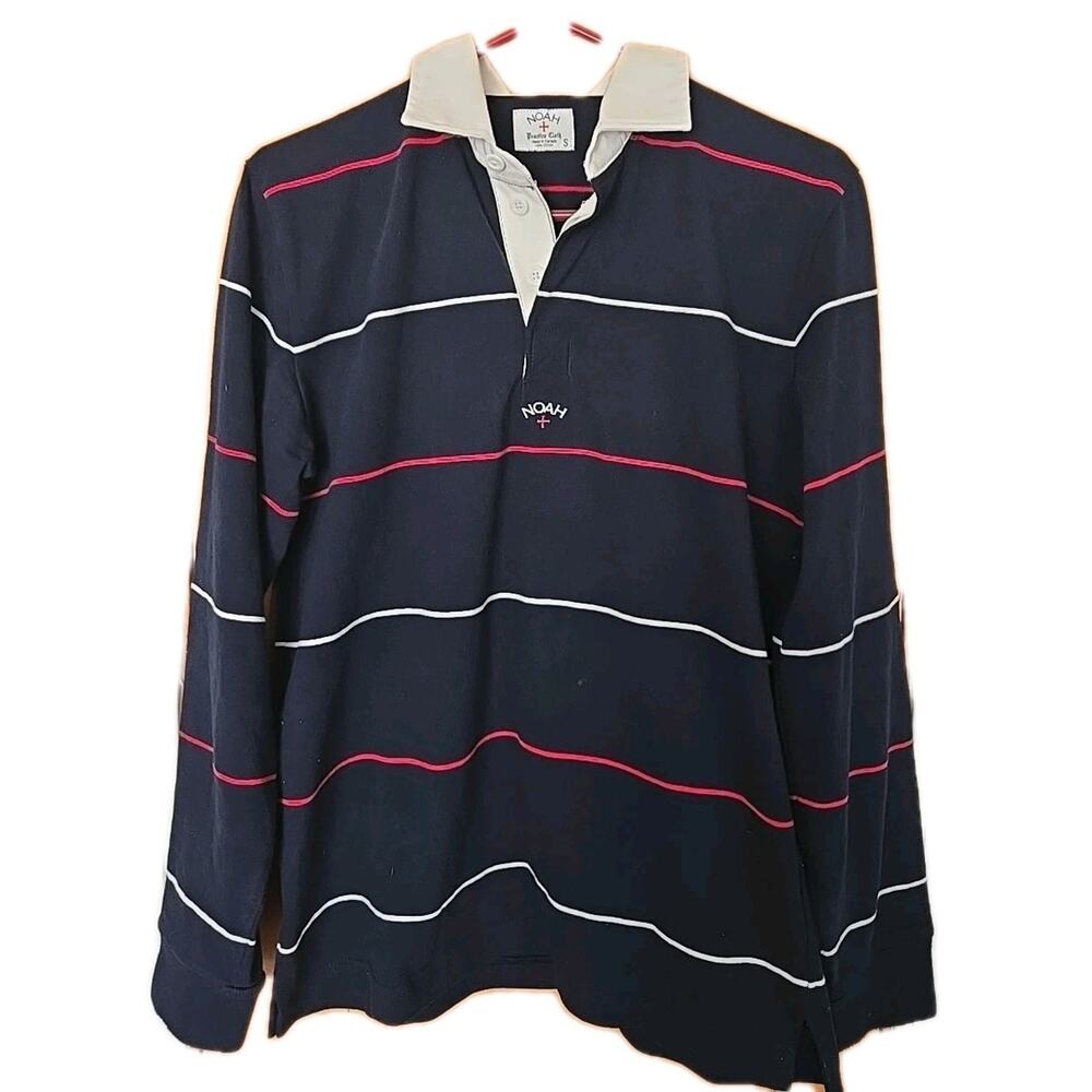 NOAH Practice Cloth Men’s 1/4 Zip Blue/White Long Sleeve Rugby Pullover Sz S